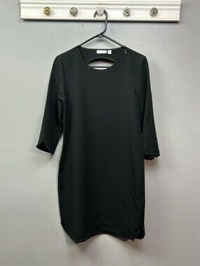 New York & Company Dress Womens Small Black Stretch Keyhole Shift 3/4 Sleeve